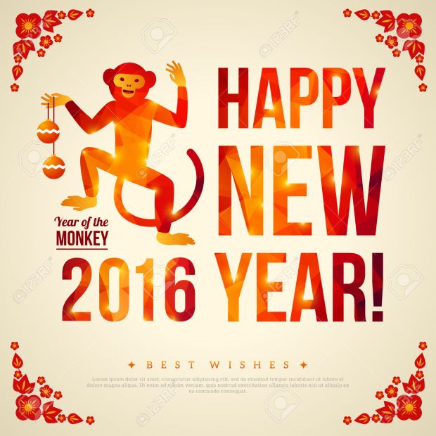 Happy Chinese New Year 2016 Greeting Card.